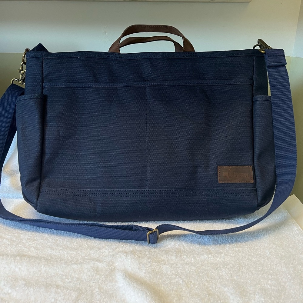 L.L. Bean Dark Blue Messenger Bag with Brown Accents